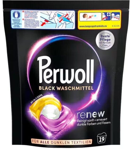 Perwoll renew veļas mazgāšanas kapsulas melnai veļai, 19 mazg.reizēm